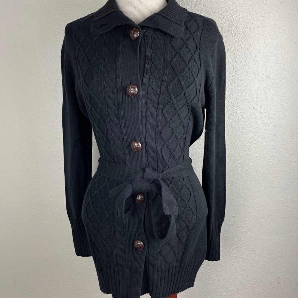 NWOT Caribbean Joe Black Cardigan Sweater Size M